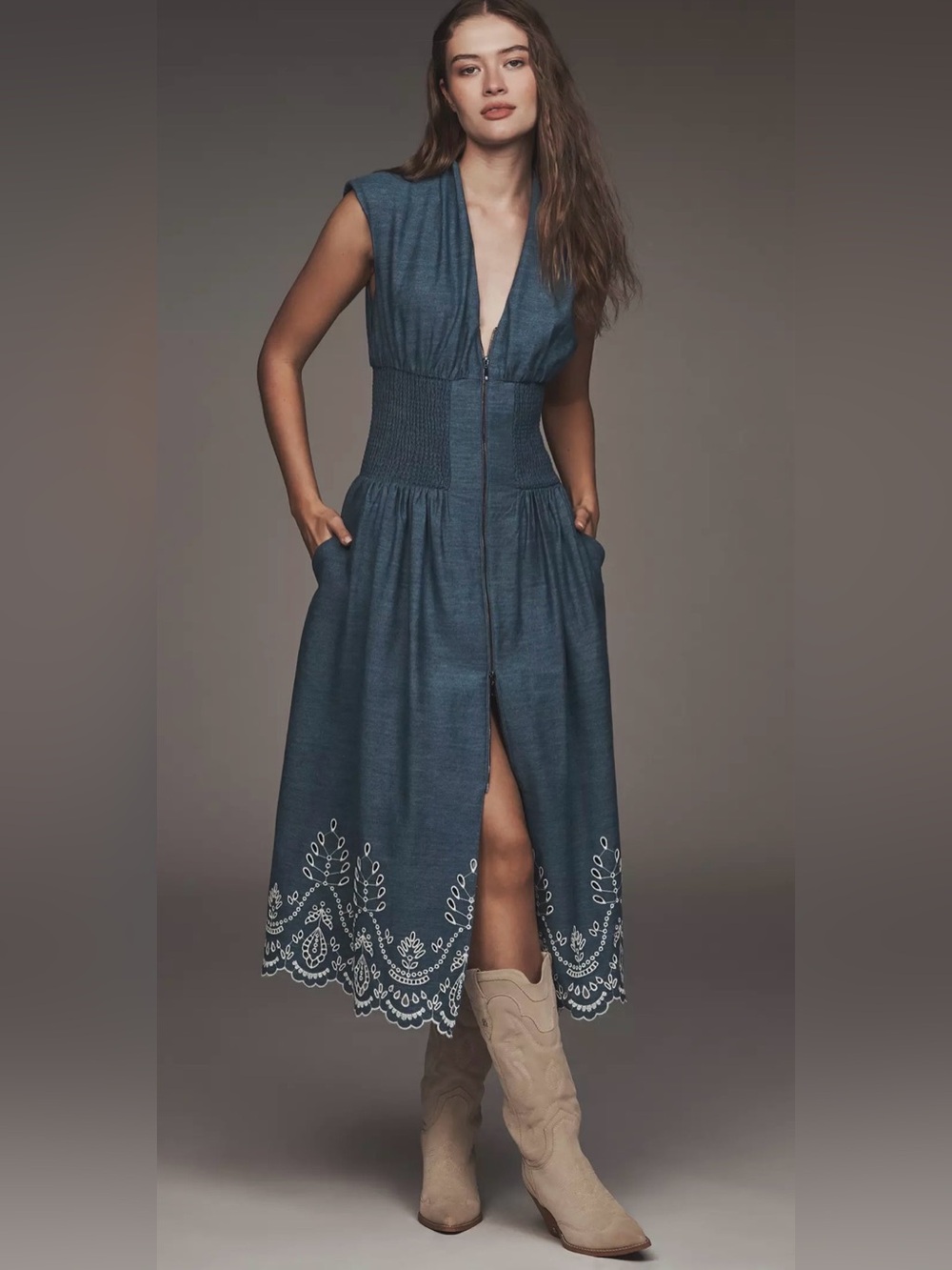 Anthropologie Tommie Denim Eyelet Trim Dress